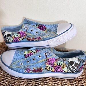 Airwalk Attitude Tattoo Skull Floral Blue Canvas Sneakers